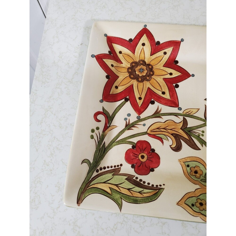 Carynthum by Pier 1 Imports 16” Rectangular Serving Plate Floral Design - Picture 3 of 11